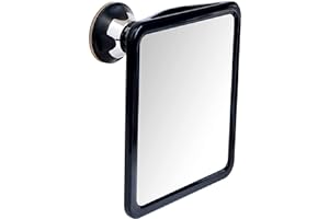 MIRRORVANA Grand Miroir de Douche Anti Buée – Miroir Incassable pour Rasage avec Ventouse pour Salle de Bain, 20cm x 17cm (Noir)