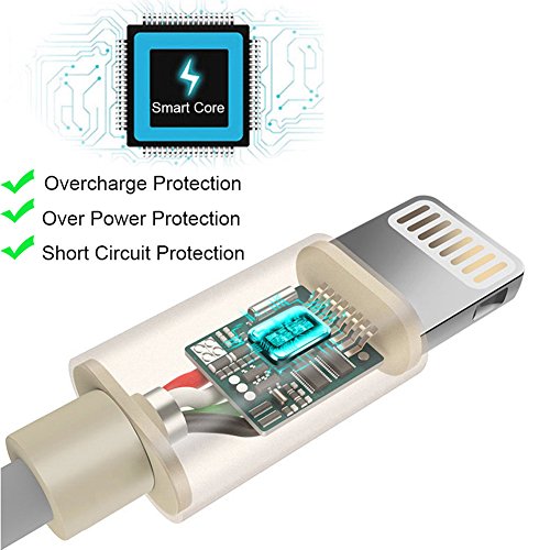 Lightning Kabel, Smart Core Nylon geflochten verwicklungsfreies schnellste Ladegerät Daten Kabel mit Gold Metall Stecker für iOS iPhone 7/6/6S/5/5S - 4