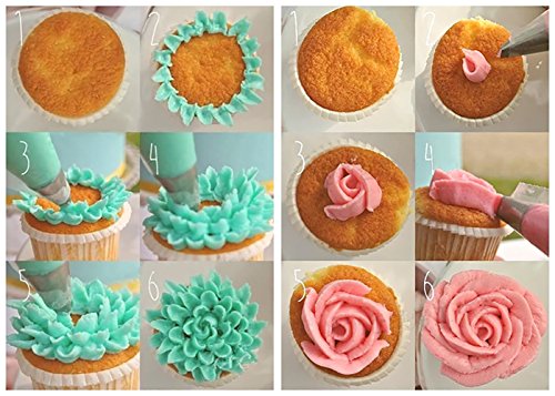 SveBake Spritztüllen Set mit 26 Edelstahl Spritztüllen, 1 Blumennagel und 1 Kupplung, Perfekt Garniertülle Set für Gebäck, Cupcake, Plätzchen und Kuchen Deko - 6