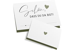 ZETTMANN® 50er Premium Tischkarten Hochzeit Schön dass du da bist 85x55mm I Tischkarten Geburtstag I Platzkarten I sehr gut beschreibbar (khaki - klassisch)