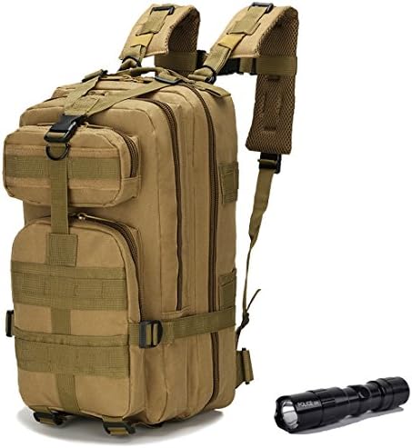 QMFIVE Rucksacks Tactical Backpack 30L with Mini Flashlight Military Rucksacks Camouflage Waterproof Assault Bags for Camping Hiking Shootting Mountaineering Trekking Outdoor Sports
