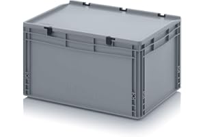 Auer Packaging Eurobehälter-Eurobox 60 x 40 x 33,5 cm mit Scharnierdeckel - Lagerbox Stapelbox Lagerkiste Plastik Box mit Deckel Aufbewahrungskiste große Kiste 600x400x335