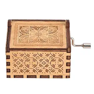 Music Box, Plywood Hand Crank Music Box Engraved Musical Toy Birthday Christmas Gift for Kids, Friend(Sun)