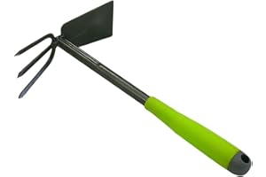 Xclou Serfouette avec panne et fourche 34 x 19 x 6 cm - Binette à main pour jardinage - Sarcloir de jardin avec 3 griffes - Outil de jardin multifonctions, Argent/vert