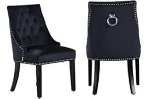 P&N Homewares - Windsor Dining Chairs (2 SET) | Tufted Velvet Fabric | Black | Studded | FREE NEXT DAY DELIVERY