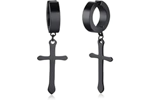 XUANPAI Stainless Cool Clip Earrings Piercing Stainless Steel Ankh Cross Charm Hoop Dangle Hinged Stud Earrings for Men Women Teen Gilrs Boys