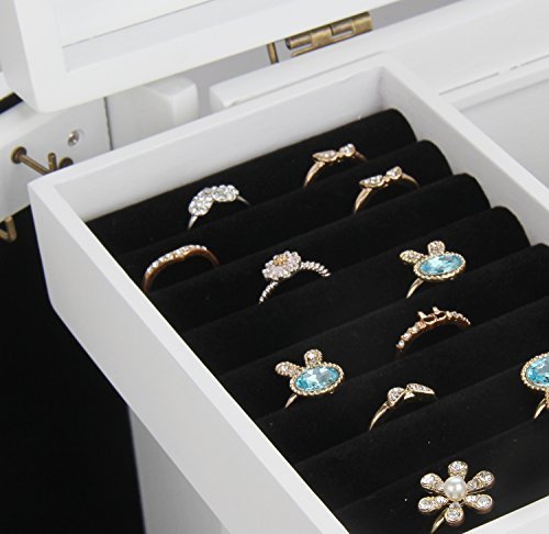 Holz Schmuckkästen mit 4 Schubladen und Spiegel Schmuckaufbewahrung Schmuckkoffer Schmuckkasten 31*21*28 cm MD20WT - 6