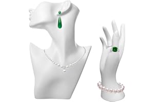 YANGSHINE Set mit 2 Stück Schmuck-Mannequin-Präsentationsset, Kopfbüstenhalter, Mannequin, Ohrringständer, weibliche Schaufensterpuppe, Handpuppe, Armband, Ringständer, Show, Heimdekoration, Weiß