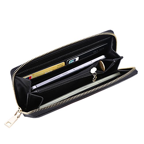 Hoobest Womens RFID Blocking Leather Wallet Classic Clutch Long Wallet Card Holder Purse Handbag (Black)