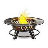 Blumfeldt Rosario - Brasero 3 en 1, Feu de Camp, Barbecue et Table, Foyer Ø 120 cm, Grille de Barbecue Ø 70 cm, Pare-étincelles, INOX avec Grille chromée, Charbon de Bois ou Bois de Chauffage