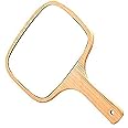 Red Square Wood Mirror Natural Wooden Hand Mirror Vintage Portable Compact Makeup Vanity Hand Held with Handle Dressing Table Shaving and for Travel kit (Big Square,Over The Door Mounting,Framed)