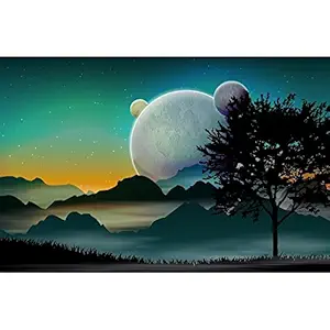 Pitaara Box Space Landscape With Planets Canvas Painting | MDF Wood Mounting Frame 18.3inch x 12inch (46.5cms x 30.5cms)