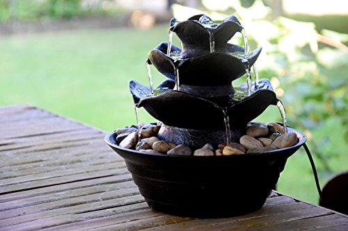 dobar 96410e Design Zimmerbrunnen aus Polyresin in Steinoptik mit Deko-Steinen, Wasserspiel mit Pumpe für innen, Kunststoff, schwarz, 22.2 x 22.2 x 20.6 cm - 3