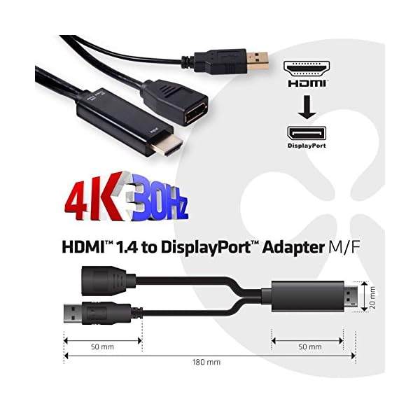 CLUB3D HDMI a DisplayPort Adaptador - Adaptador para cable (HDMI, DisplayPort, Male connector / Female connector, 0,18 m… - Image 5