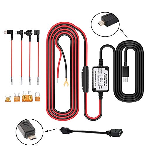 Dash Cam Hardwire Kit,INRIGOROUS Mini USB/Micro USB Car Hardwire kit Car Charger Cable 12V 24V to 5V Vehicle Power Adapter with ACU/ACN/ACZ/Micro2 Fuse for Dash Cam, GPS Navigator, Radar Detector