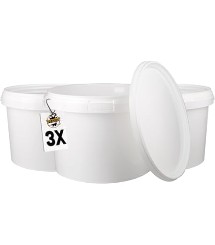 5 x 30 liter emmer met deksel, wit, stapelbare melk-/voorraademmer, honingemmer, kunststof emmer met levensmiddelvrijgave, voedselveilige container, lege emmer voor meel, wateremmer, 5 stuks