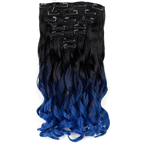 Neverland Ombre Haar Extensions Clip in haar extensions haarverlängerung clips 7pcs Naturschwarz zu Blau - 3