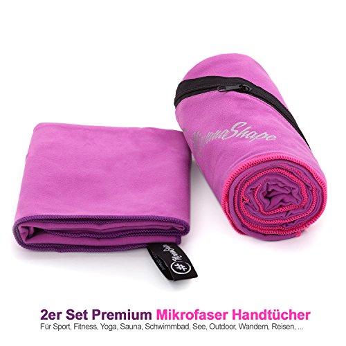 2er-Set Premium Mikrofaser Handtücher – inkl. Packtasche | Ultra saugfähige & schnelltrocknende Sport- und Badehandtücher mit praktischer Reißverschluss Ecktasche | Ideal für Fitness, Yoga, Sauna, Outdoor, Reisen - 2