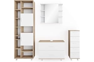 Vicco set mobili bagno Ilias, Sonoma/Bianco, 4 parti, con armadio alto