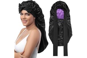 Coubeau Long Bonnet Satin Cheveux Nuit- Bonnet en Soie à Double Face pour Cheveux Longs Femmes avec Bandeau à Nodonner