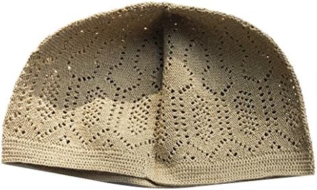 MercanPlain Light Brown Cotton Open-Knit Turkish Muslim Islamic Kufi Hat Taqiya Takke Kofia Skull Cap