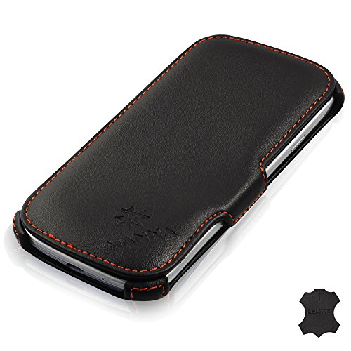 Manna Samsung Galaxy S3 Hülle Case Leder Tasche Etui Schutzhülle| Feinstes Nappaleder "Astana" | EasyStand | schwarz, mit farblich abgesetzter Naht im sportlichen Design
