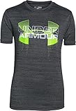 Under Armour Boy's 002 Big Logo Hybrid Graphic Short Sleeve T-Shirt - Grey(Black 002), X- Large