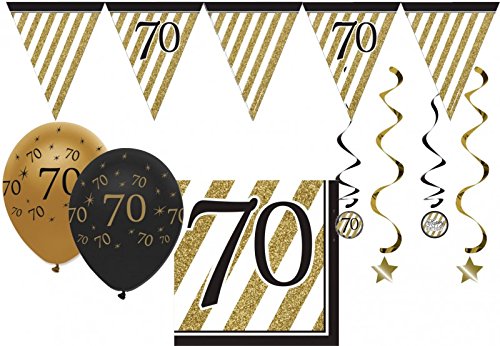 34 Teile Dekorations Set zum 70. Geburtstag oder Jubiläum - Party Deko in Schwarz & Gold