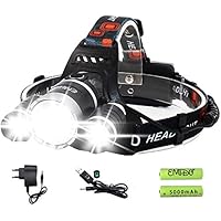 EMIDO Lampade da Testa LED, Ricaricabile Usb 6000 Lumen Lampada Frontale, Luce Frontale Impermeabile Zoomable 4 Modalità - perfetto per correre, campeggio, corsa, speleologia, pesca