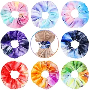 HANMEI Space Dye Velvet Hair Scrunchies 8 Pcs Ice Cream Color Hair Ties Scrunchy Ponytail Holder for Girls and Women (Candy Color)