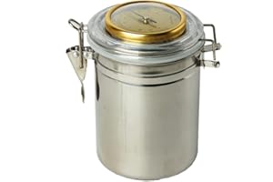 MUXIANG Edelstahl-Humidor Humidor Humidor Behälter für Zigarre Tabacco Kaffeebohnen Tee Süßigkeiten Integriertes Hygrometer Rund Humidifiter CG0011