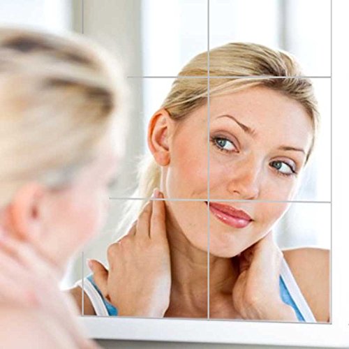 16PCS Wandspiegel Spiegelfolie selbstklebend Zuhause dekorative Wand setzt reflektierende Aufkleber Fliesen PET Square Dekor Folie 5,9 x 5,9 Zoll für Badezimmer-Umkleidekabine - 3