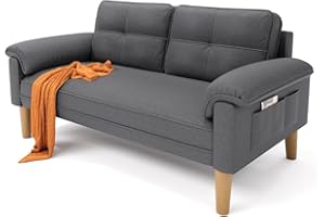 Xbro Sofa 2 Sitzer, Kleine Couch 2 Sitzer mit Armlehne und Seitentasche, Modernes Stoffcouch für Wohnzimmer,Wohnung,Büro,Einfache Montage, 144 x 77 x 77 cm, Dunkelgrau