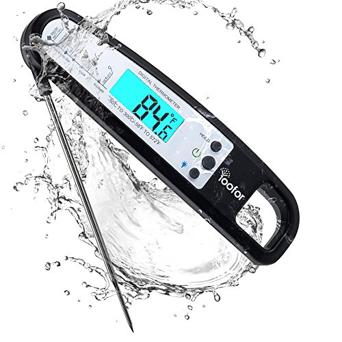 Yoofor Digitales Faltbares Lebensmittelthermometer, Direktes Ablesen mit Extralanger Messsonde zum Grille/BBQ, für Fleisch, Kuchen, Milch und Badewasser, Neueste 2016er Version mit Nachtsicht und Magneten zum Aufhängen