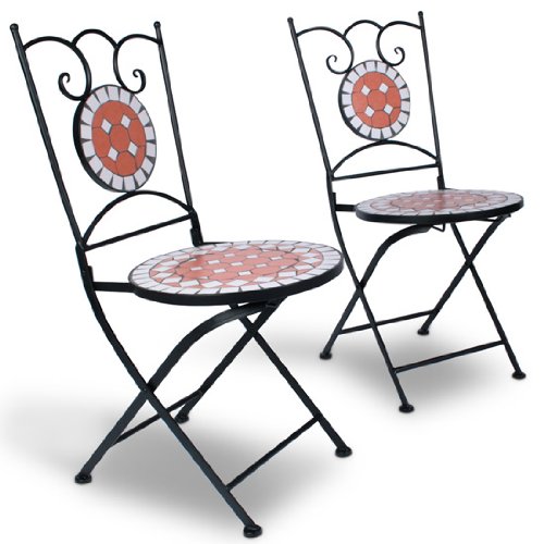 Hochwertiges & Stabiles Mosaik Gartenmöbel Set Tisch + 2 Stühle in terracotta