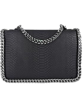 CRAZYCHIC - Damen Umhängetasche - Tasche mit Python gesteppte Klappe - Schlange Steppmuster Leder imitat - Schwarz...