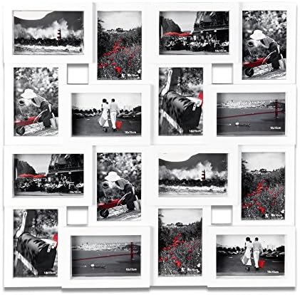 BigTree Large Multi PVC Photo Frame Holds 16 Pictures Warm Collage Aperture Wall Decor Bedroom parlour (White)
