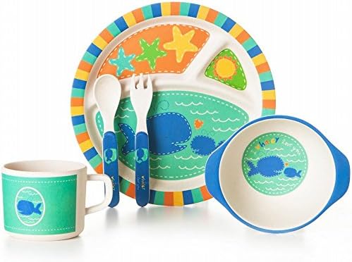 XHW Children 'S Tableware Set Baby Plate Sub - Lattice Bamboo Fiber Cartoon Home Baby Food Bowl Spoons,G