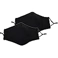 Plain Blk Face Masks - Pack of Two - Breathable Cotton - Fitted Filter Option - Adjustable Ear Loops - Durable - Reusable - Metal Nose Piece to Hug Face for Comfort - Washable
