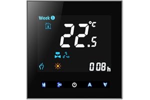 Qiumi Termostato WiFi, Aire Acondicionado Inteligente Controlador de Temperatura, 2 Tubos, Funciona con Alexa Página Principal de Google, Negro Panel 95~240V AC