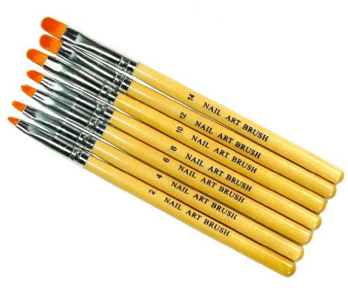 7 Pcs Wood Handle UV Nail Art Brush Painting Pen Set (No.2,4,6,8,10,12) Z295 UK
