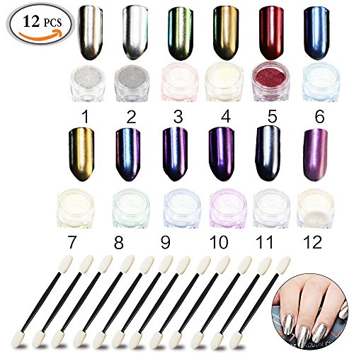 12 Box Sets Shinning Spiegel Chrom/ Nagel Pigment Mirror Powder,Nail Glitzer Spiegel Effekt Pulver Glitter, Spiegel Pulver, Mirror Nail Glitzerpuder , Nagelkunst DIY Dekoration, Nageldesign Chrome Pigment-glänzendes Metallic Nail/ Nail Glitter Puder Magic Mirror Nail Art Dekoration mit freien Nagelbürsten (12 Farben)