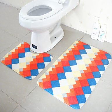 Modern style polyester 2 piece bathroom rugs set (u-shaped bathroom rugs, rectangular bath rugs) , orange