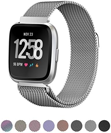 Mliya Strap For Fitbit Versa Straps Milanese Stainless Steel Loop Metal Replacement Accessories Bracelet Strap with Unique Magnet Lock Large Small Silver Black Gold Rose Gold