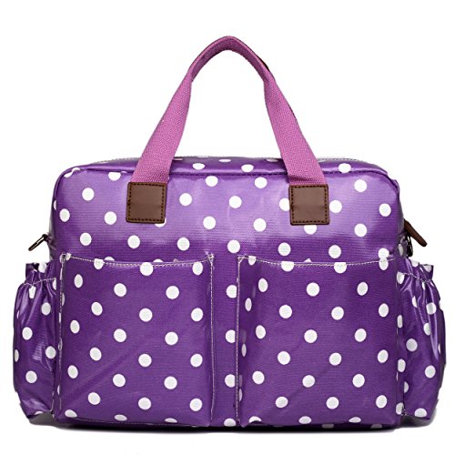 Miss Lulu, 4-teiliges Wickeltaschenset, mattes Wachstuch, geblümt und gepunktet oder andere Motive (schottischer Terrier, Schmetterlinge, Katzen, Elefanten), beige - Cat Beige - Größe: L 1501D2 Lila