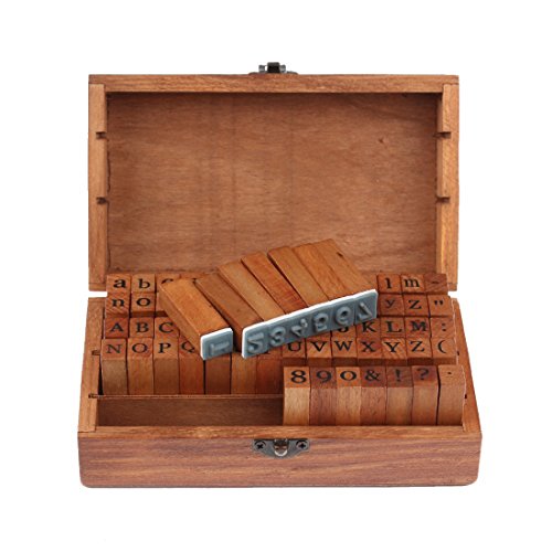 TRIXES Gummi-Stempel Set mit Holzgriffen mit 70 Buchstaben Stempeln Groß- und Kleinbuchstaben Alphabet Zahlen und Symbole - 4