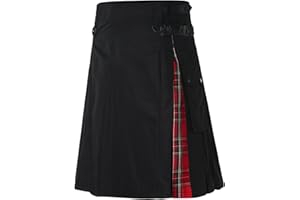 Schottenrock Herren Karierter Party Taschenröcke Schottischer Mode Schottland Rock Faltenrock mittelalterliche mit Taschen Gothic Punk Traditioneller Kurzer Kilt