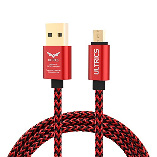 ULTRICS Cable Micro USB 30CM, Trenzado Nylon Carga Rápida y Datos Sincro, Android Cargador Cable Compatible con Samsung Galaxy, LG, Nokia, PS4 Xbox, Smartphones, Tabletas y más - Rojo