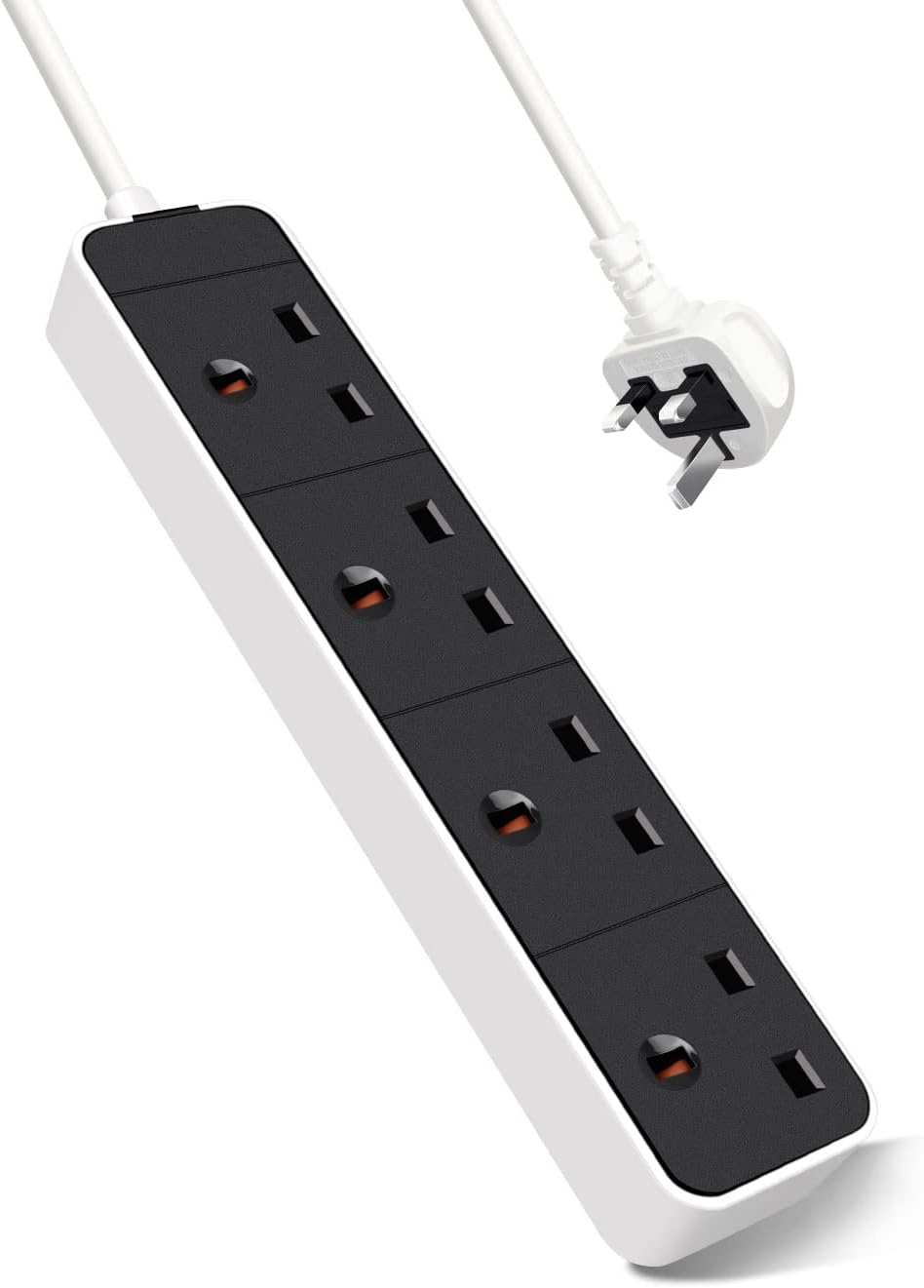 EXTRASTAR 4 Way Extension Lead in Black and White, 2M Extension Cord 13A UK Plug Max 3120W Socket Power Strip for Home Office School