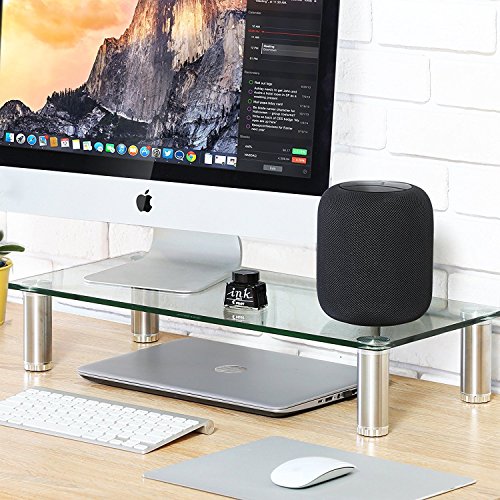 confronta il prezzo FITUEYES Vetro Temperato Supporto per Monitor Supporto per computer portatile Trasparente 60 x 24 cm DT106006GC miglior prezzo